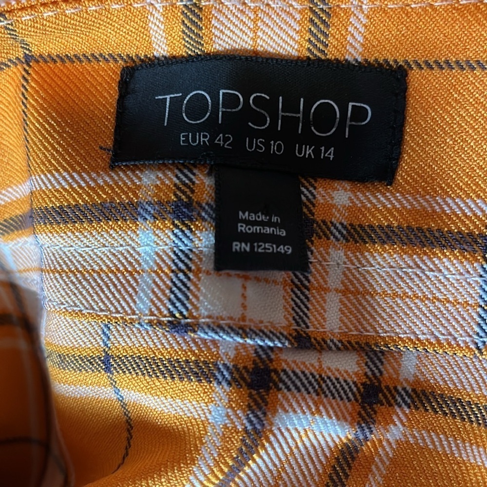 Topshop Plaid Pleated Mini Skirt US 10 Orange Tartan Preppy Academia Y2K - Picture 8 of 10